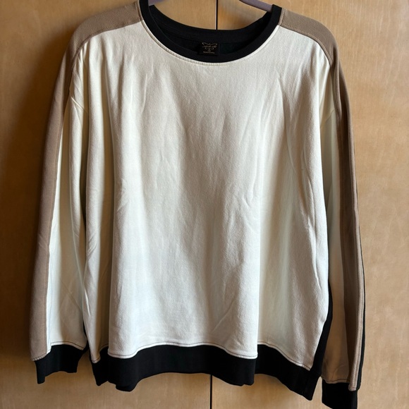 New Colorblock Cotton Sweatshirtrt 1X Ivory Camel and Bkack - Picture 1 of 6
